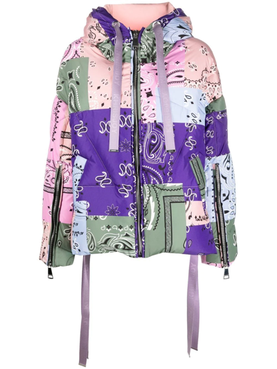 Khrisjoy Puffer Heavy Jacket With Bandana Print In Multi-colored