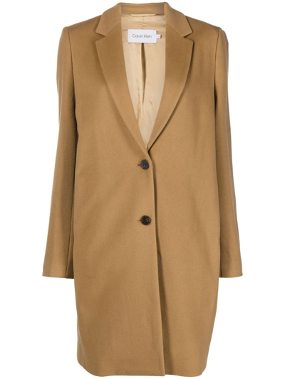 Calvin Klein Single-breasted Coat In Brown