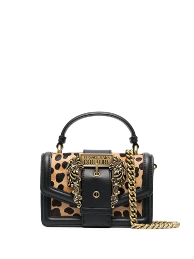 Versace Jeans Couture Barocco Buckle Leopard-print Tote Bag In Black