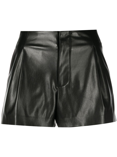 Alice And Olivia 'steffie' Vegan Leather Paperbag Shorts In Black