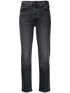 Mother Tomcat Hi-rise Cropped Jeans In Black