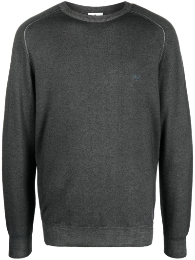 Etro Embroidered-logo Crew Neck Sweater In Grey