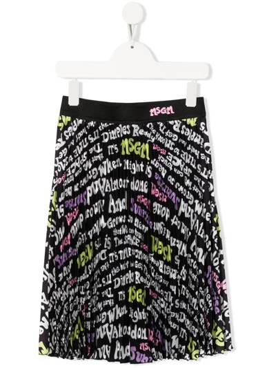Msgm Kids' Girls Black Pleated Midi Skirt