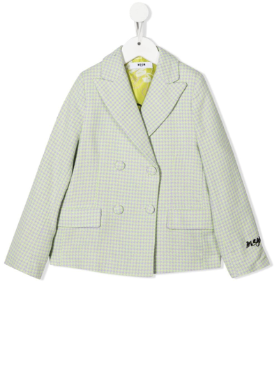 Msgm Houndstooth Embroidered-logo Blazer In Multicoloured