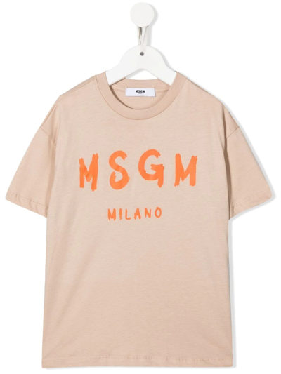 Msgm Kids' Logo-print Cotton T-shirt In Neutrals
