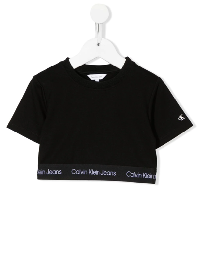 Calvin Klein Babies' Logo-print Cropped T-shirt In Black