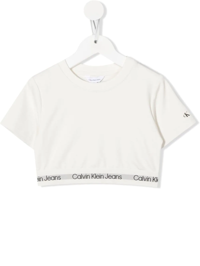 Calvin Klein Kids' Logo-print Cropped T-shirt In White