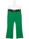 Msgm Logo-waistband Flared Trousers In Green