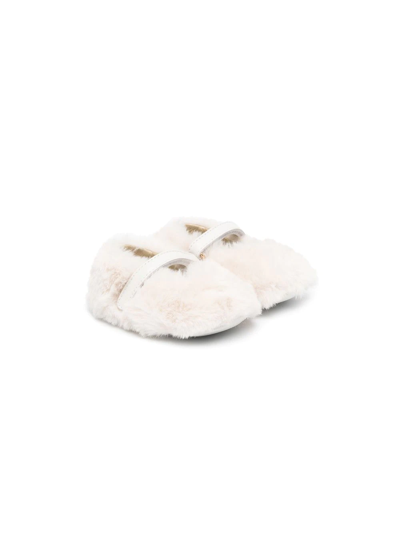 Montelpare Tradition Babies' Faux-fur Touch-strap Shoes In Neutrals