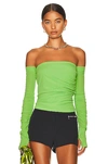 Helmut Lang Off-the-shoulder Convertible Stretch-crepe Top In Lawn