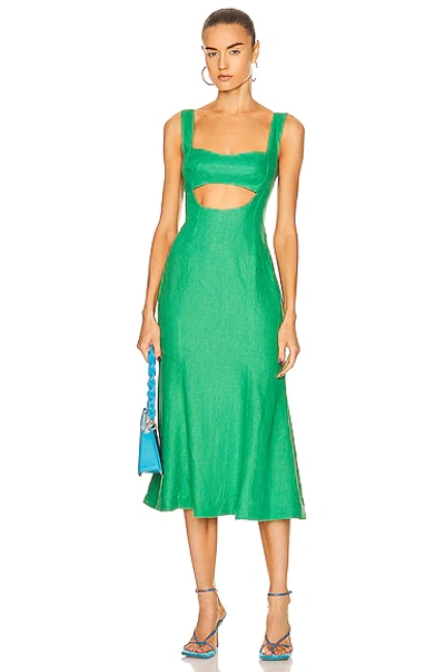 Matthew Bruch For Fwrd Eva Fluted Midi Dress In Kelly Green