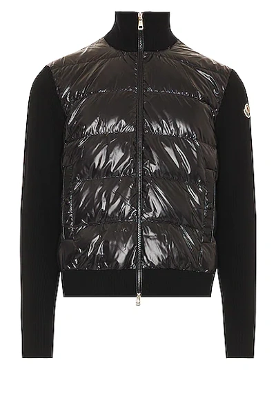 Moncler Mixed Media Puffer Cardigan In Black