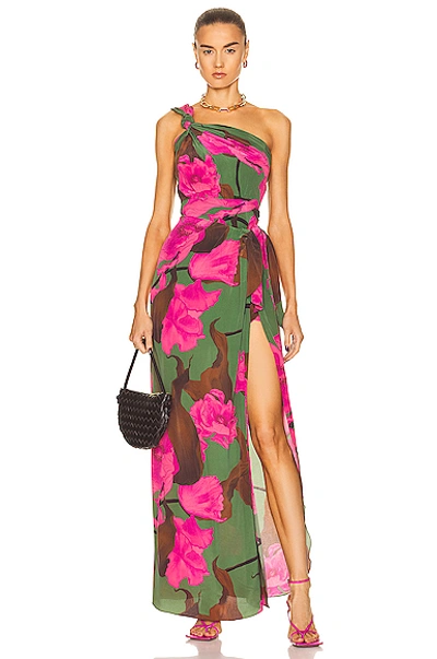Johanna Ortiz San Basilio Convertible Floral-print Silk Crepe De Chine Maxi Dress In Florals Green  Amber & Fuchsia