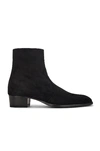 Saint Laurent Streamlined Almond Toe Block Heel Ankle Boots In Noir