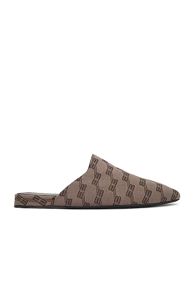 Balenciaga Cozy Bb Monogram Jacquard Slippers In Dark Mink Grey & Brown