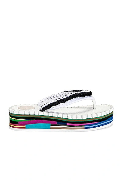 Chloé Lou Braided Colorblock-sole Thong Sandals In White & Black