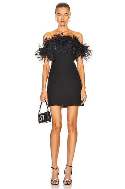 Valentino Feather-trimmed Wool And Silk-blend Mini Dress In Black