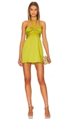 More To Come Kristen Halter Mini Dress In Chartreuse