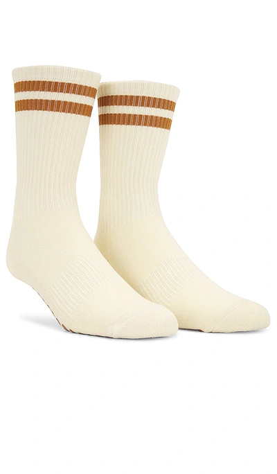 Wellbeing + Beingwell Striped Tube Grip Sock In Ivory Adobe Brown