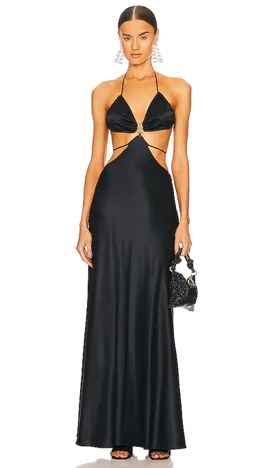 Cult Gaia Colette Embellished Cutout Satin Maxi Dress In Black