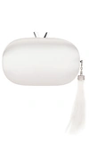 Olga Berg Jenna Feather Tassel Clutch In White & Silver