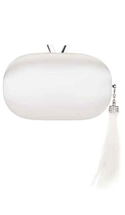 Olga Berg Jenna Feather Tassel Clutch In White & Silver