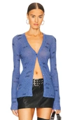Helmut Lang Ribbed-knit Logo-print Cardigan In Pond