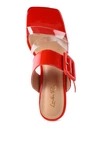 London Rag City Girl Printed Mid Heel Slide Sandals In Red