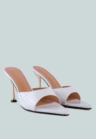 London Rag French Cut High Heel Croc Slides In White