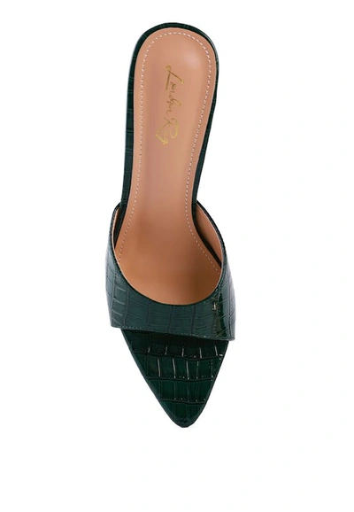 London Rag French Cut High Heel Croc Slides In Green