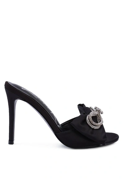 London Rag Brag In Crystal Bow Satin High Heeled Sandals In Black