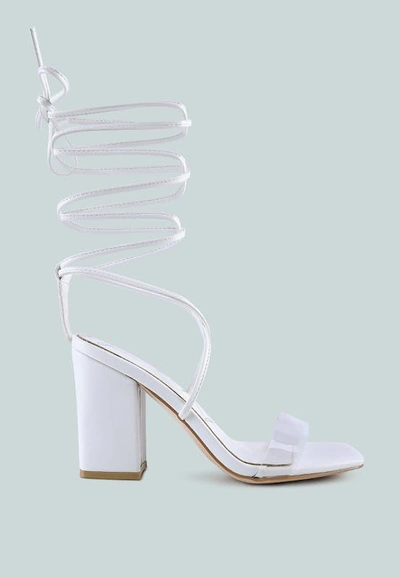 London Rag High Cult Strappy Tie-up Block Heels In White