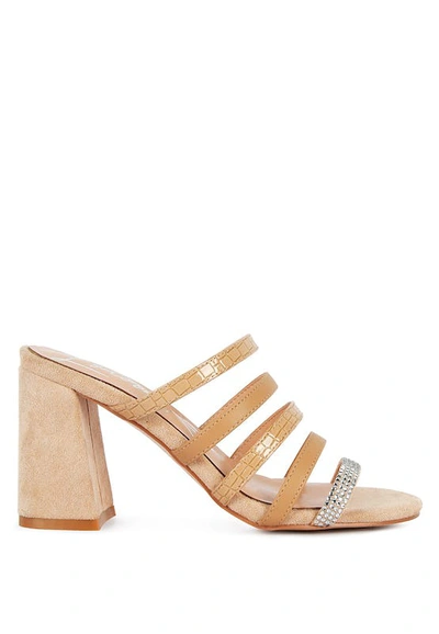 London Rag Peaches Multi Strap Diamante Detail Sandals In Beige