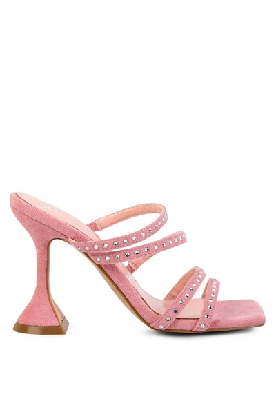 London Rag Face Me Studded Mid Heel Multi Strap Sandals In Pink