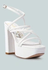 London Rag Beam Tips Strappy Platform Chunky High Heels Sandals In White
