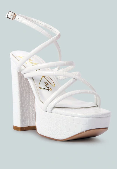 London Rag Beam Tips Strappy Platform Chunky High Heels Sandals In White