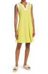 Nina Leonard Sleeveless Shift Dress In Chartreuse/ Ivory