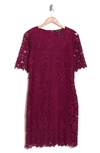 Nina Leonard Jewel Neck Lace Dress In Sangria
