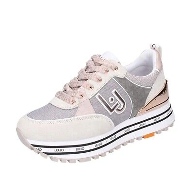 Pre-owned Liu •jo Damen Schuhe Liu Jo 38 Eu Sneakers Pink Wildleder Beige Textil Bf671-38