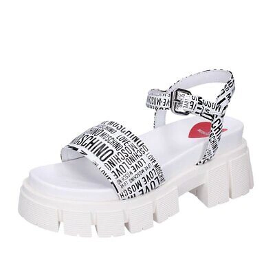 Pre-owned Moschino Damen Schuhe Love  38 Eu Sandalen Weiss Leder Schwarz Bf666-38