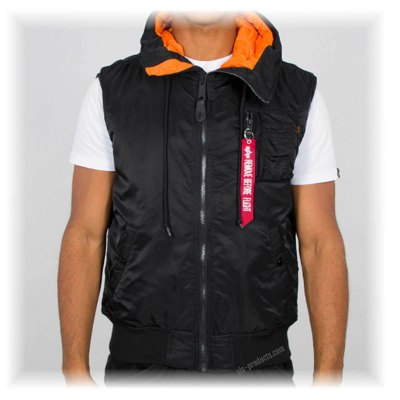 Pre-owned Alpha Industries Weste Jacke Kapuze Nylon Taschen Schwarz Grün Hooded Ma-1 Vest