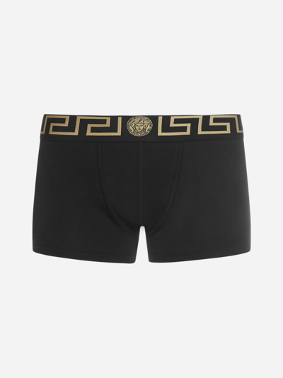 Versace Logo Waist Boxer Shorts In Nero