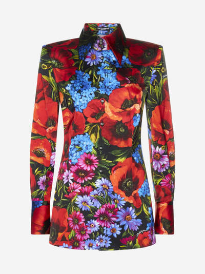 Dolce & Gabbana Floral Print Viscose Shirt In Multicolor