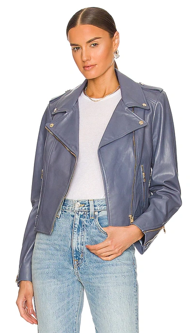 Lamarque Donna 21 Leather Moto Jacket In Blue