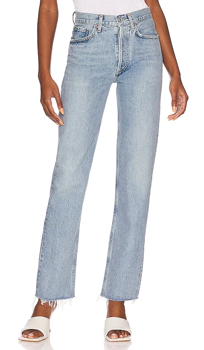 Agolde Mia Mid-rise Distressed Straight-leg Jeans In Blue