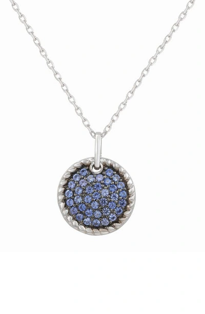 Suzy Levian Sterling Silver Sapphire Circle Pendant Necklace In Blue