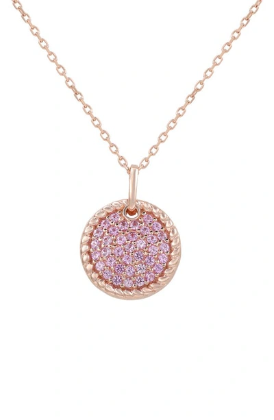 Suzy Levian Sterling Silver Sapphire Circle Pendant Necklace In Pink