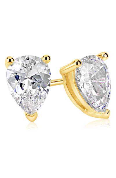 Suzy Levian Gold Plated Pear Shape Cz Stud Earrings In Gold