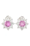 Suzy Levian Sterling Silver Sapphire & Cz Stud Earrings In Pink