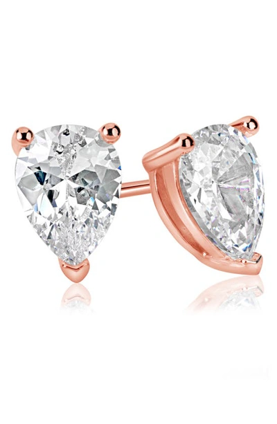 Suzy Levian Gold Plated Pear Shape Cz Stud Earrings In Rose